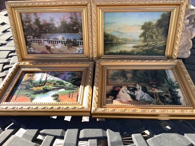 Vintage Elico Ltd Painting Prints With Gold Tone Frame set