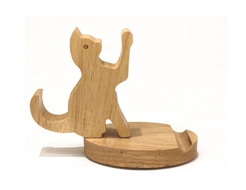 Wooden Cat Phone Stand Mobile Phone Holder Office Desktop Perfect Gift Him/Her - 第 1/10 張圖片