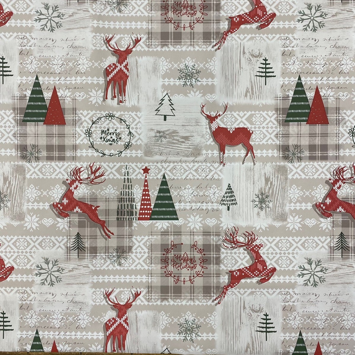 KEVKUS Nappe En Toile Cirée 01231-03 - Motif Noël Scandinavie - Rectangulaire, Ronde Ou Ovale - Taille Ovale - 140 X 180 Cm - Bord Coupé