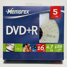 Memorex DVD R 5 Pack 16x 4.7 GB 120 min RW Recordable Slim Jewel Case New Sealed