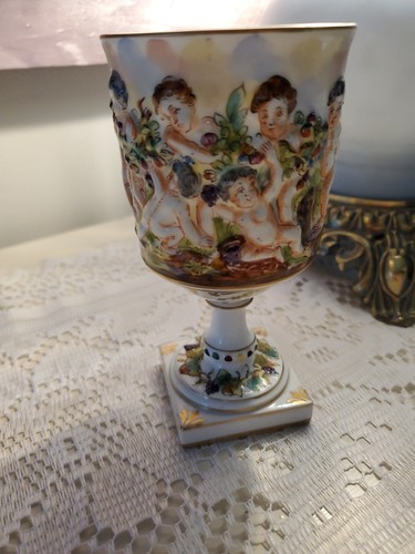 Antiker Ginori Capodimonte handbemalter Cherubs Weinberg Kelch/Kelch EUC - Bild 5 von 14