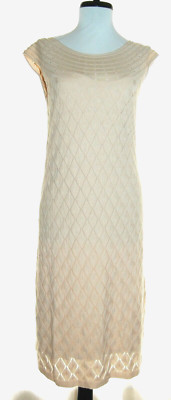 NWT SUNDANCE fine knit leaf pattern two piece dress beige sand sleeveless S 4 6