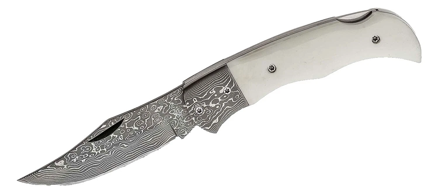 Böker Damascus Steel Blade Collectible Modern Folding Knives Lockback