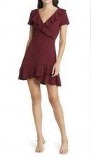 Chelsea28 Short Sleeve Ruffle Faux Wrap Mini Dress Maroon NWOT Sz XS Retail: $70