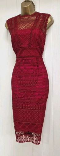 Karen Millen Dress UK 12 Burgundy Lace Overlay Pencil Occasion RRP £215 - Picture 4 of 11
