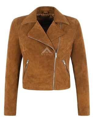 Ladies SHORT BODY Jacket Classic Suede Leather Fashion Casual Biker Style Jacket