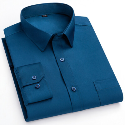Mens Dress Shirts Formal Business Long Sleeves Elastic Ice Silk Casual  Shirts | eBay