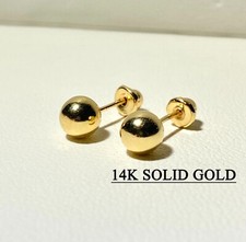 Solid 14K Gold 6mm round stud Gold Earlobe Ball Dainty earring basket For Womens