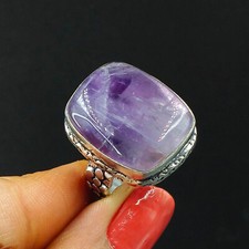 Natural Amethyst Cushion Gemstone 925 Sterling Silver Adjustable Ring