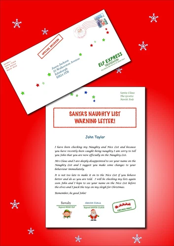 PERSONALISED NAUGHTY LETTER FROM SANTA IN SPECIAL CHRISTMAS ENVELOPE