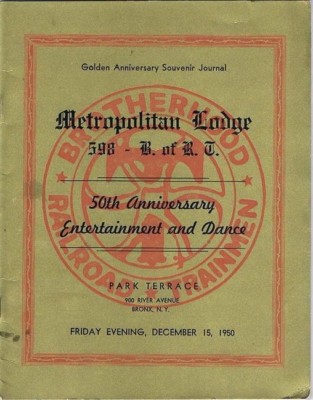 Metropolitan Lodge 598 B of R. T. 50th Anniv 12/15/1950