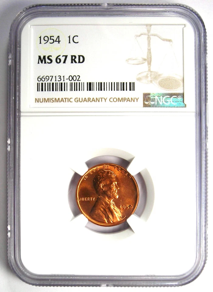 1954-P Lincoln Wheat Cent Penny 1C 1954 - Certified NGC MS67 RD - $5,000 Value - Image 2 of 4
