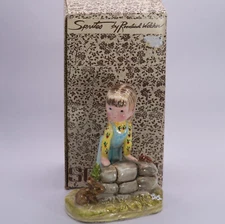 1975 Schmid Panda Print Adorable Girl on Rockwall with Bunny Chipmunk Sprite