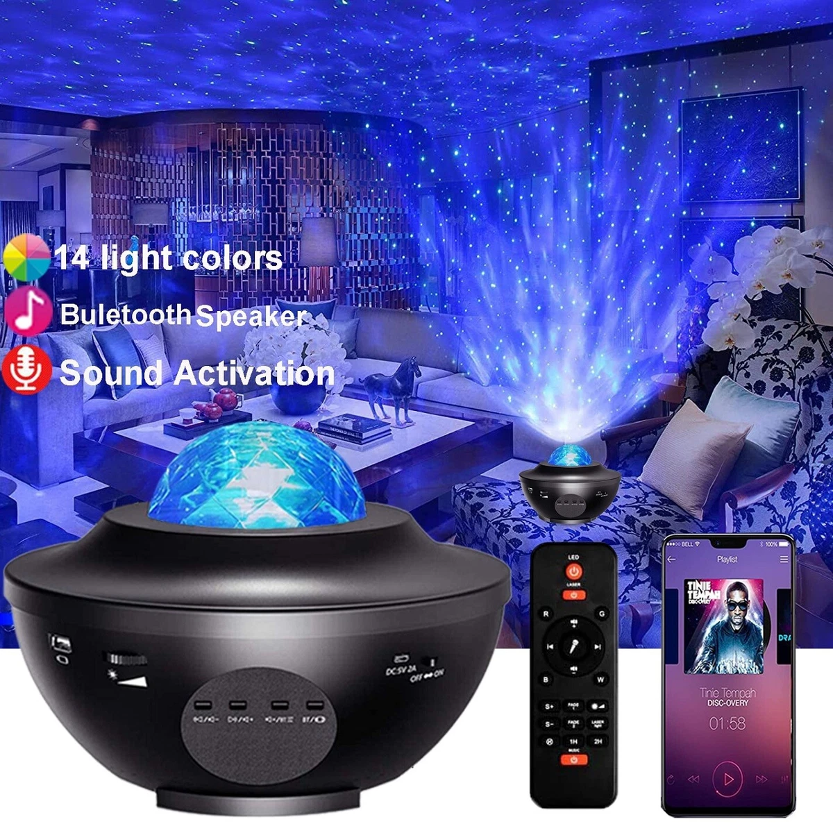 LBell LED Night Light Projector 3 in 1 Galaxy Projector Starry Ocean Wave Lamp