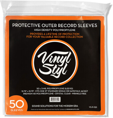 Vinyl Styl  12 Inch Outer Record Sleeves - Easy Open - 50 Count (Crystal Clear)
