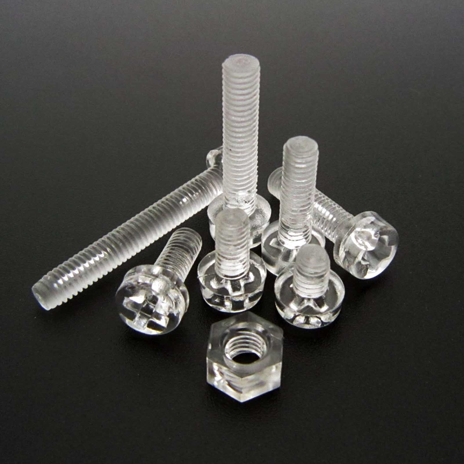 25/100pcs Acrylic Clear Plastic M3 Round Phillips Cross Pan Head Screw Bolt Nut