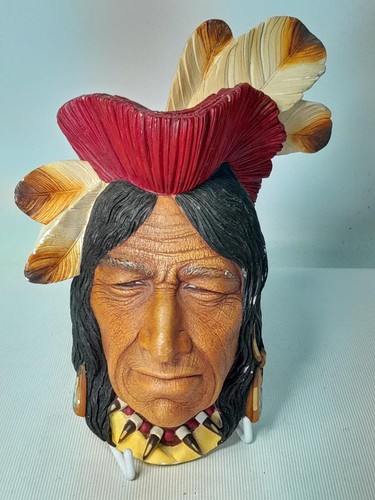 1962-96 Bossons TECUMSEH Plaster Head +Label Chalkware Wall Plaque Shawnee Chief