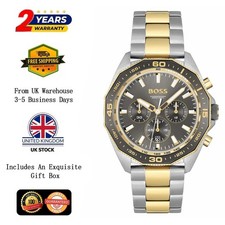 NEW HUGO BOSS 1513974 MEN'S STAINLESS STEEL TWO-TONE STRAP & GERY DIAL 44MM