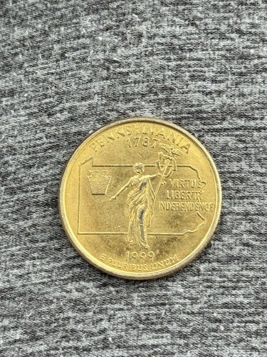 1999 P USA STATE QUARTER Yellow PENNSYLVANIA 1787 Virtue Liberty Independence  - Picture 2 of 2