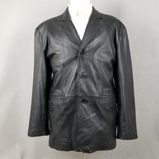 J Ferrar Genuine Lambskin Leather Blazer Jacket Mens L Black 3 Button Sport Coat