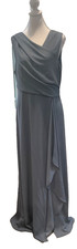 ADRIANNA PAPELL NWT NEW Women's Steel Blue Crepe Cascade Gown Dress Size 12