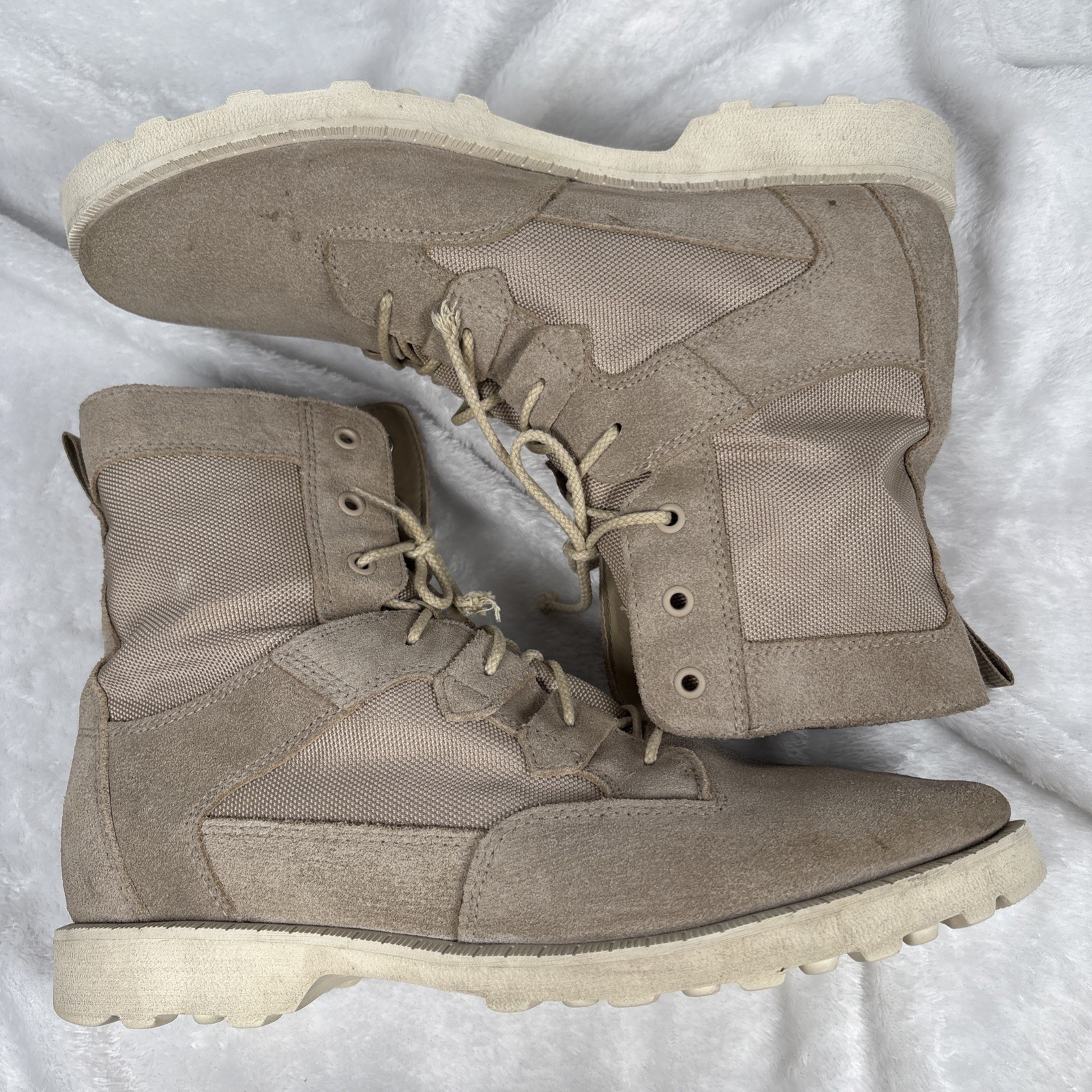 Sorel Caribou Mens Boots 12 Beige Canvas Suede Combat Style Waterproof Lace Up