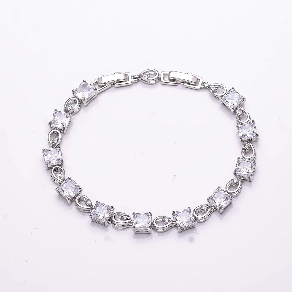 Brazalete Tenis Topacio Blanco y Circonita Circonita 925 Plata de Ley 7.99" B89, Regalo Navidad Foto 2 de 4