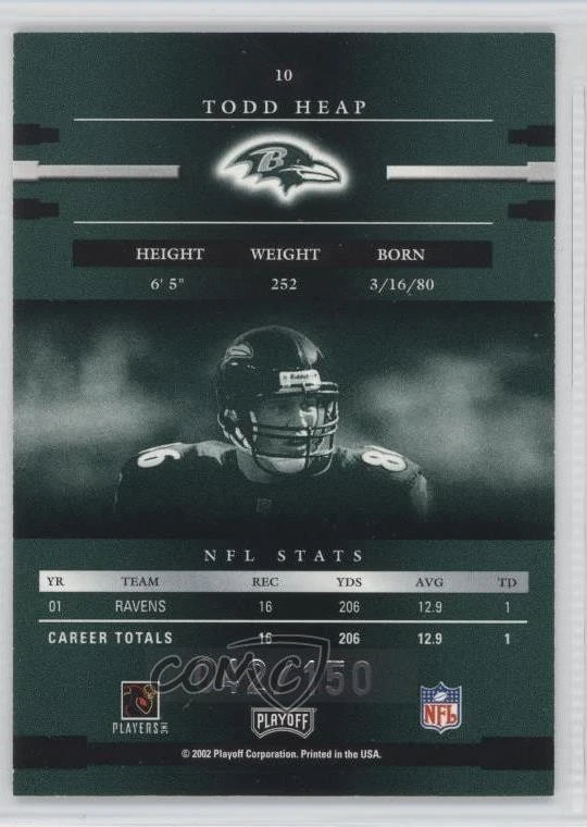 2002 Playoff Prestige Xtra Points Green /150 Todd Heap #10 - Image 2 of 2