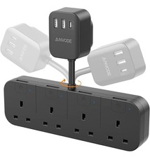 4 Way Plug Adapter with USB C 4 Gang Small Short Extension Lead Black Anvode