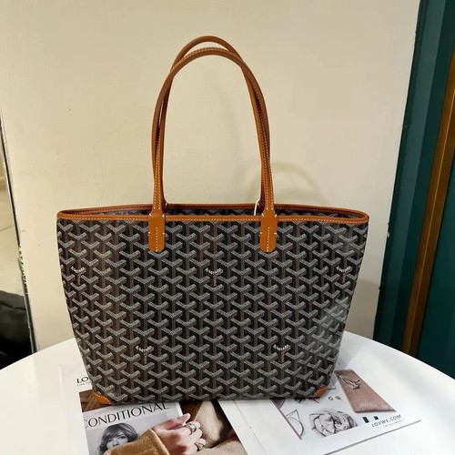 Goyard Artois Normal Size Caramel Brown Black Calfskin Canvas Shoulder Tote Duty