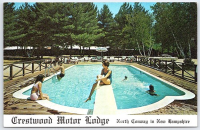 #ad 1965 Crestwood Motor Lodge North Conway NH Swimming Pool Chrome Postcard $7.95