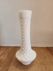 Vintage WHITE MILK GLASS Raised Diamond Quilt Pattern 9-inch Bud Vase