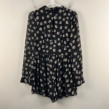 Forever 21 Womens Medium Romper Jumper Black Floral L/S Sheer Lined Shorts 16997