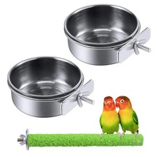 PINVNBY Parrot Feeding Dish Cups,Stainless Stee Bird 4.72x1.80 Inches, Silver