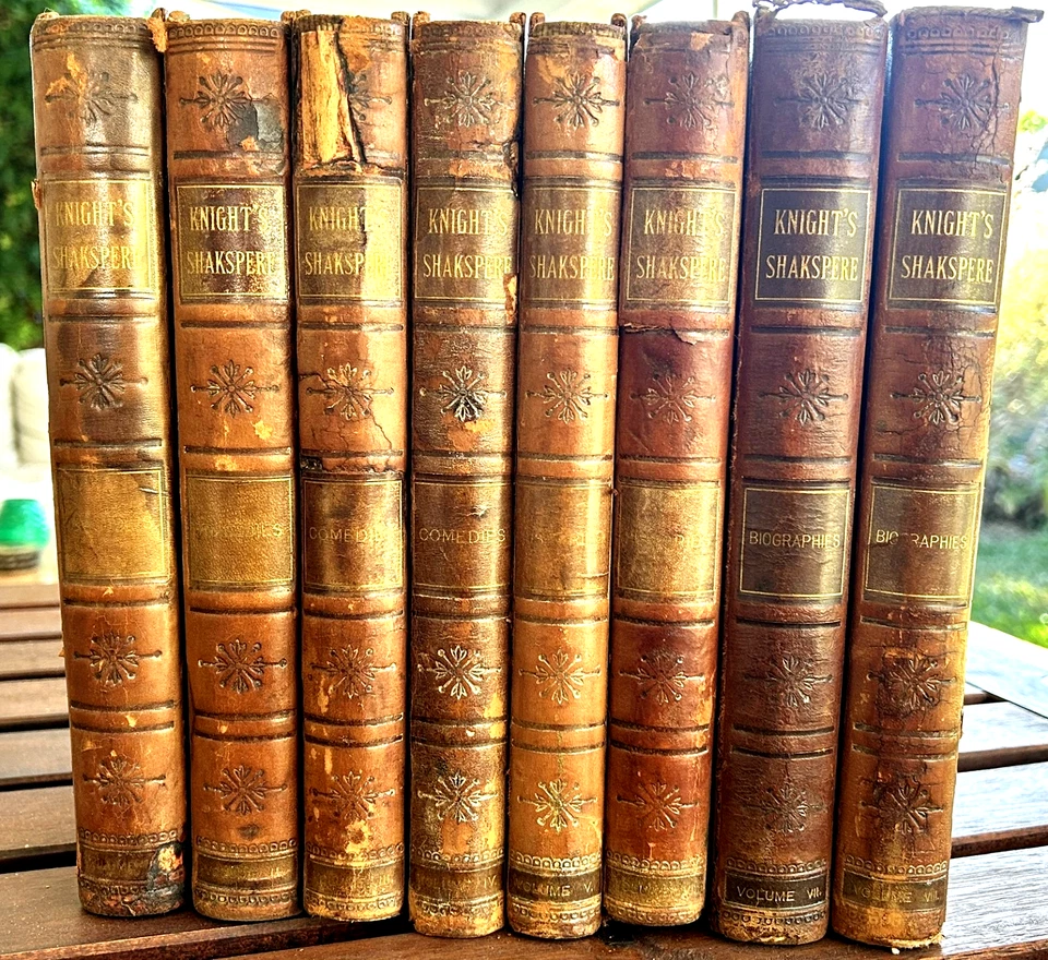 1893 Works of Shakspere Pictorial Edition 8 Vol. Charles Knight Leather Foto 2 de 4