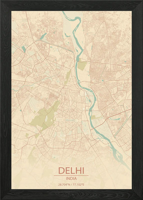 Delhi India Vintage Map Framed Wall Art Poster Canvas Print Picture