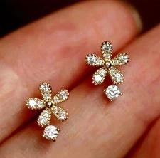 Round Cut Simulated Diamond Women's Flower Drop Earrings 14K Yellow Gold Plated