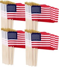 200 Pack Small American Flags on Stick, 4X6 Inch Mini Handheld Flags
