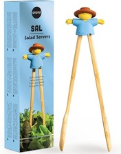 Sal Scarecrow Salad Tongs 2-Piece, Wooden Cute Kitchen Gadget for Serving, Blue