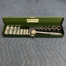Sk Tools Usa- 18 Pc Sae Socket Set 38 Drive Metal Green Case Vintage