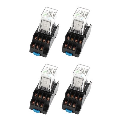 DC 24V Coil Green-Light 4PDT 14 Pins Power Relay + Socket Base,5X