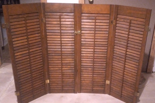 Vintage Plantation Window Shutters Set 36" x 23" Wood Interior Louver Brown 