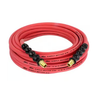 Milton Industries 1/4''x50' Rubber Air Hose, Ultra Lightweight 300 Max PSI - Red