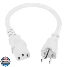 MECCANIXITY 1ft 18 AWG White 18/3 Universal Power Cord C13 to NEM