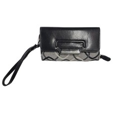 Sorella Womens Gray Black Tri-fold Wallet Wristlet Billfold