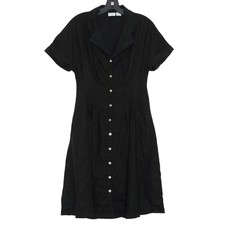 Halston Shirt Dress Button Up Black Linen Blend 6 Minimalist Work Capsule Boho