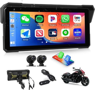 8.1'' Motorcycle Navi GPS Autoradio Wireless Apple CarPlay Android Auto Kamera*2