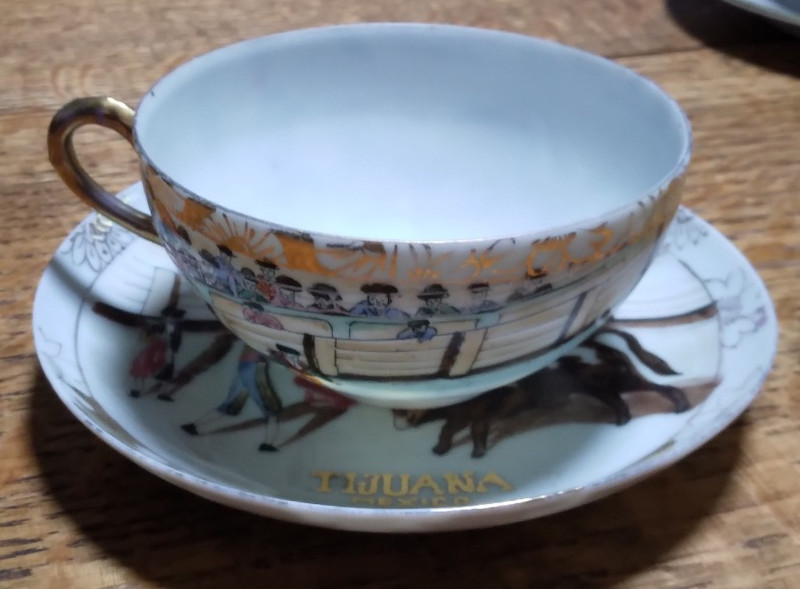 Vintage Hand Painted Tijuana Mexico Bullfighter Cup & Saucer~Fine Bone China