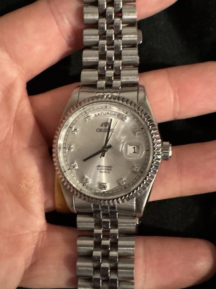 Orient President plateado día/fecha para hombre automático EV0J-C0-B Foto 3 de 4