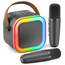 Mini Karaoke Machine, Portable Bluetooth Karaoke Speaker with 2 Wireless Micr...